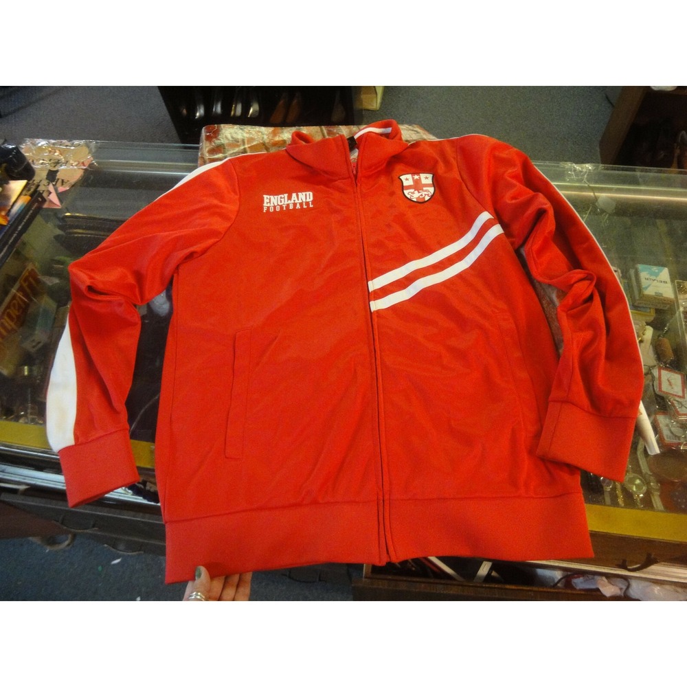 Fifth sun adult L red white ENGLAND FOOTBALL zippered front‎ jacket sewn patch